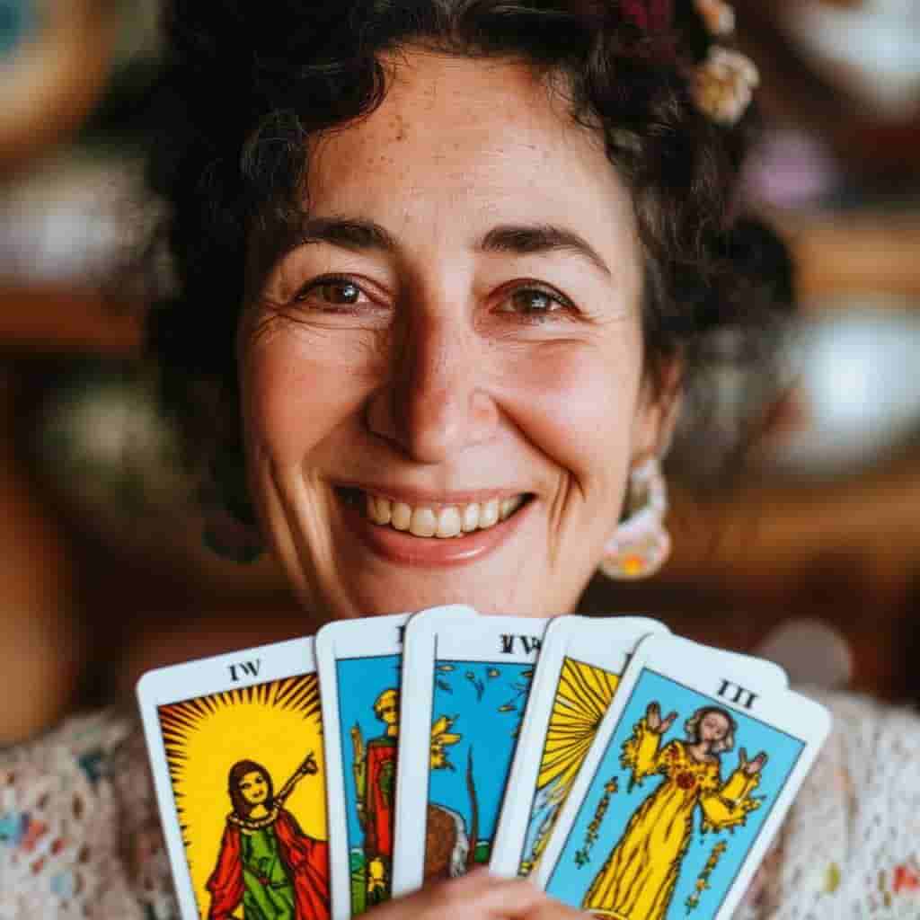 Perfil de una señora tarotista en linea dispuesta a empezar una lectura de tarot gratis