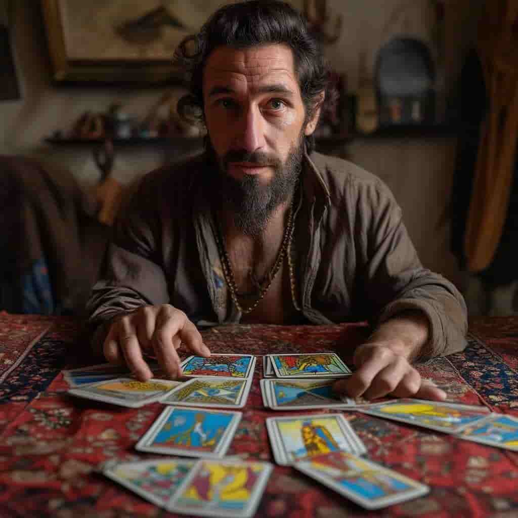 hombre mayor esperando consultas del tarot