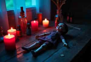 muñeco para un amarre con velas e inciensos en una mesa para realizar un amarre muñeco para un amarre con velas e inciensos en una mesa para realizar un amarre