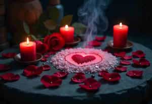 vela encendida para realizar hechizos de amor y rosas en una mesa vela encendida para realizar hechizos de amor y rosas en una mesa
